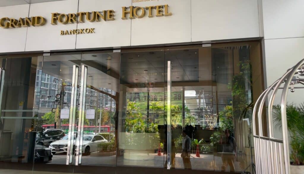 front side of a hotel called grand fortune hotel, located in bangkok